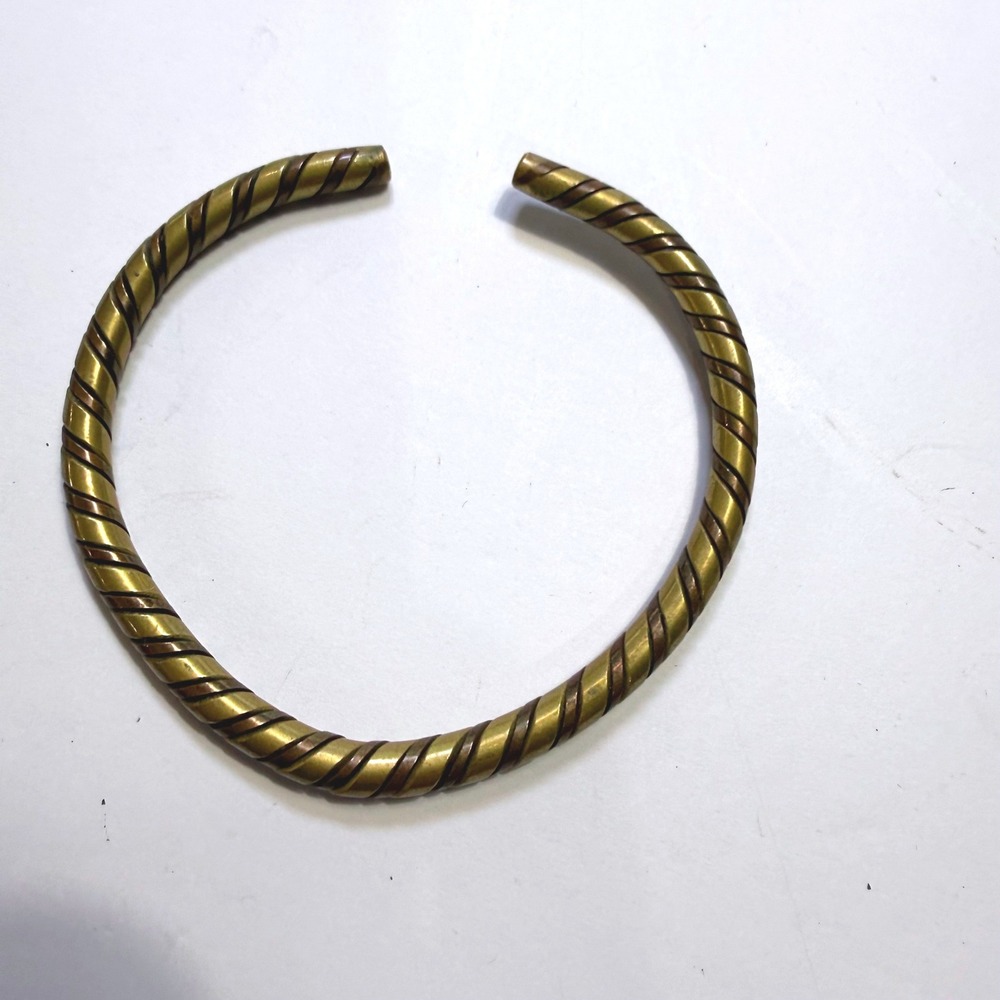Vintage Mixed Metal Brass Copper Twisted Rope Cuff Bracelet Boho Torque Bangle